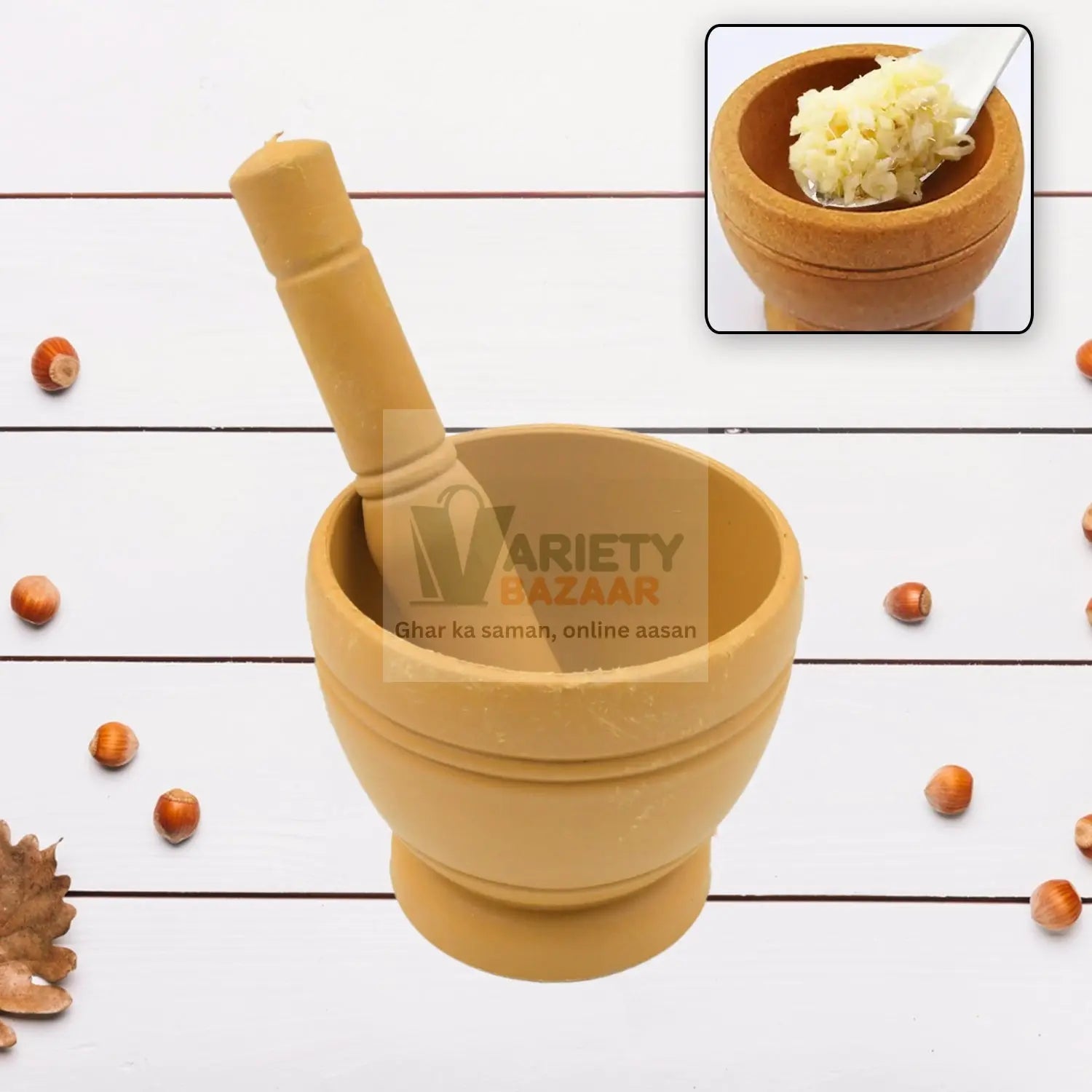 Mortar and Pestle Spice Grinder - Traditional Khalbatta for Kitchen Herb & Spice Preparation Variety Bazaar