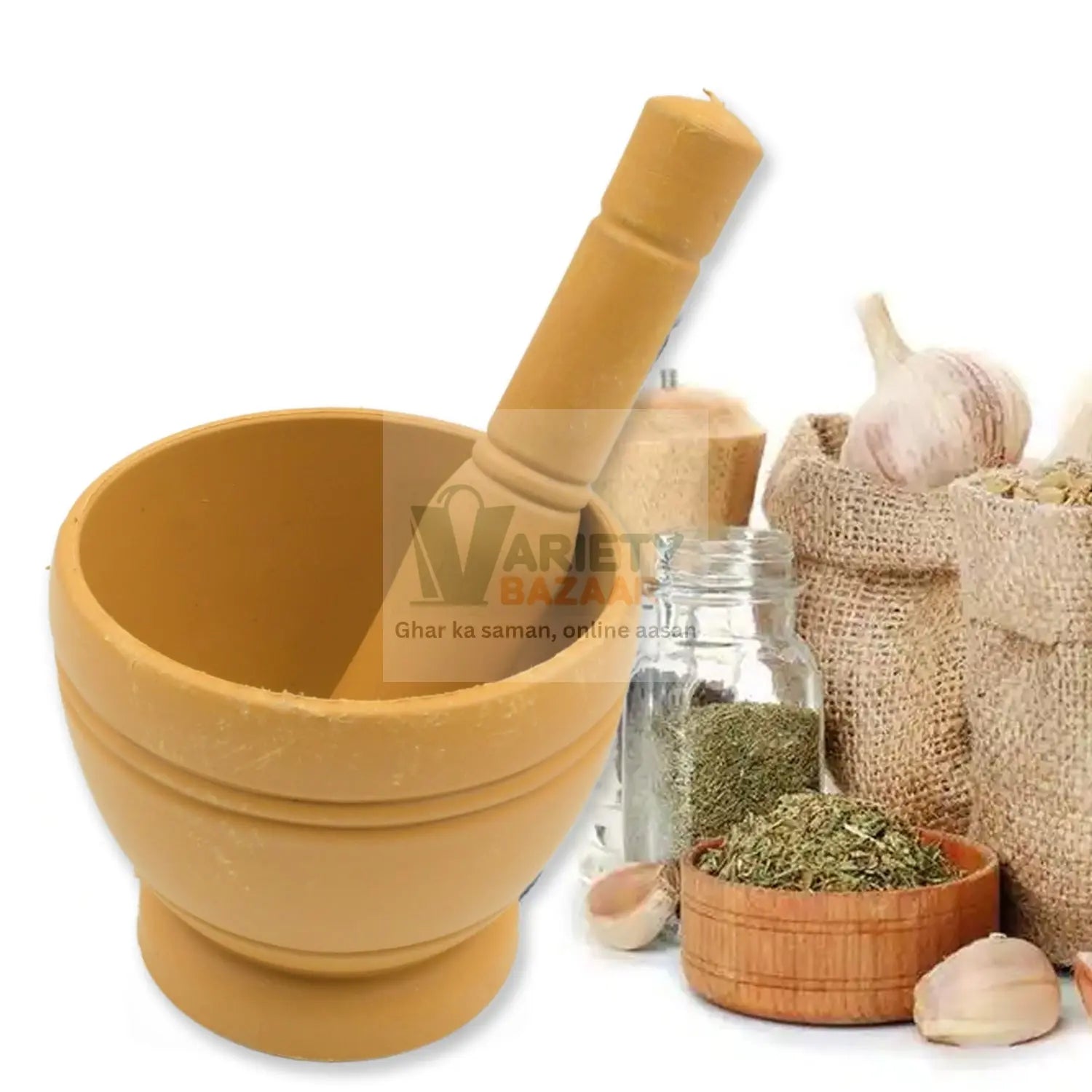 Mortar and Pestle Spice Grinder - Traditional Khalbatta for Kitchen Herb & Spice Preparation Variety Bazaar