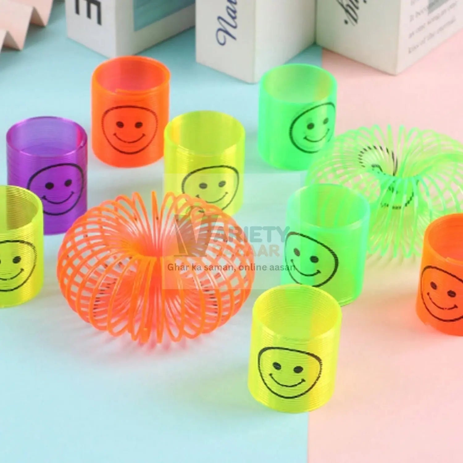 Multicolor Magic Smiley Spring, Spring Toys, Slinky, Slinky Spring Toy, Toy for Kids for Birthdays, Compact and Portable Easy to Carry (12 Pcs Set) Variety Bazaar