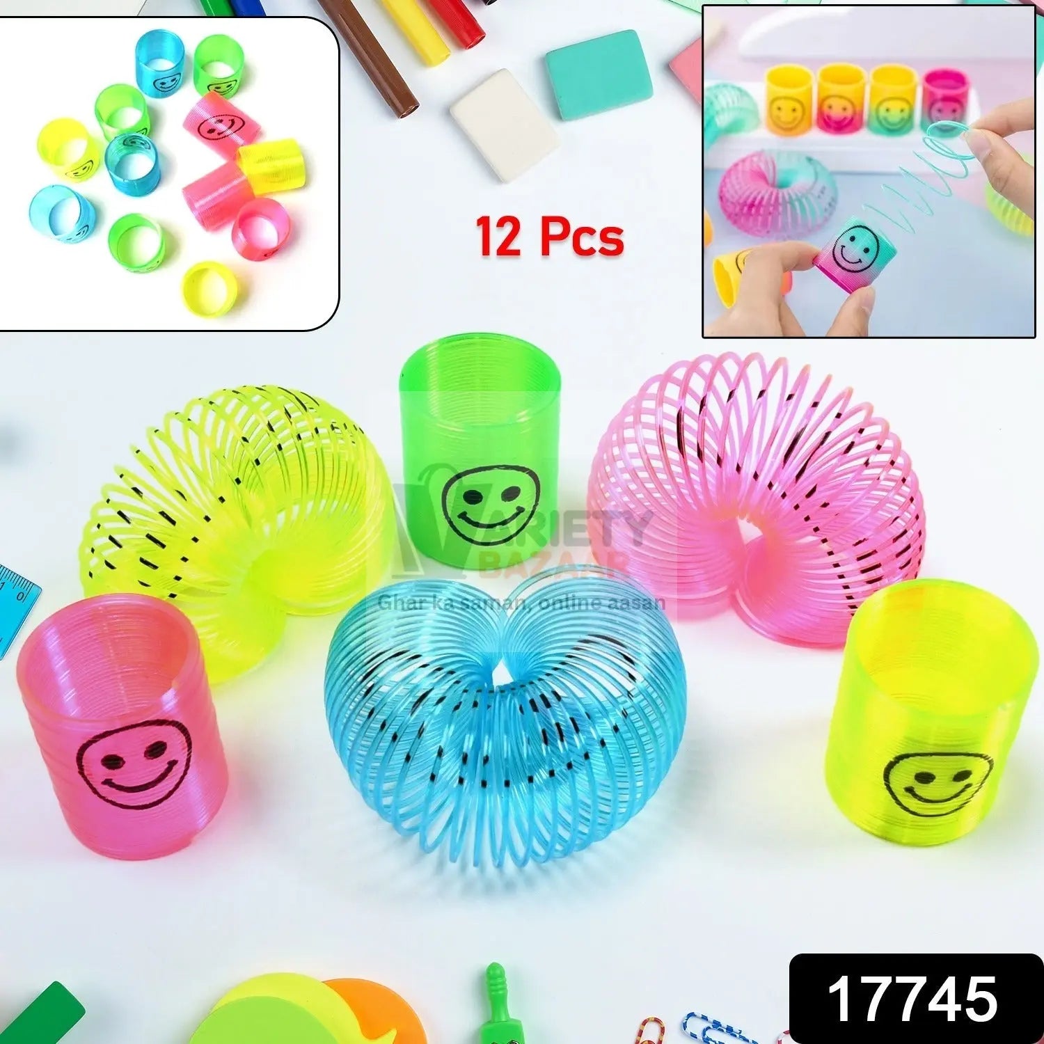 Multicolor Magic Smiley Spring, Spring Toys, Slinky, Slinky Spring Toy, Toy for Kids for Birthdays, Compact and Portable Easy to Carry (12 Pcs Set) Variety Bazaar