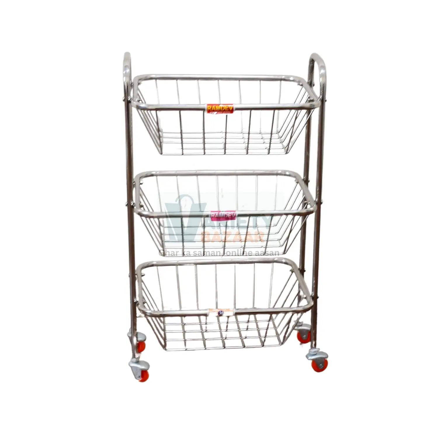 Stainless steel vegetable trolley with 3 layers, durable