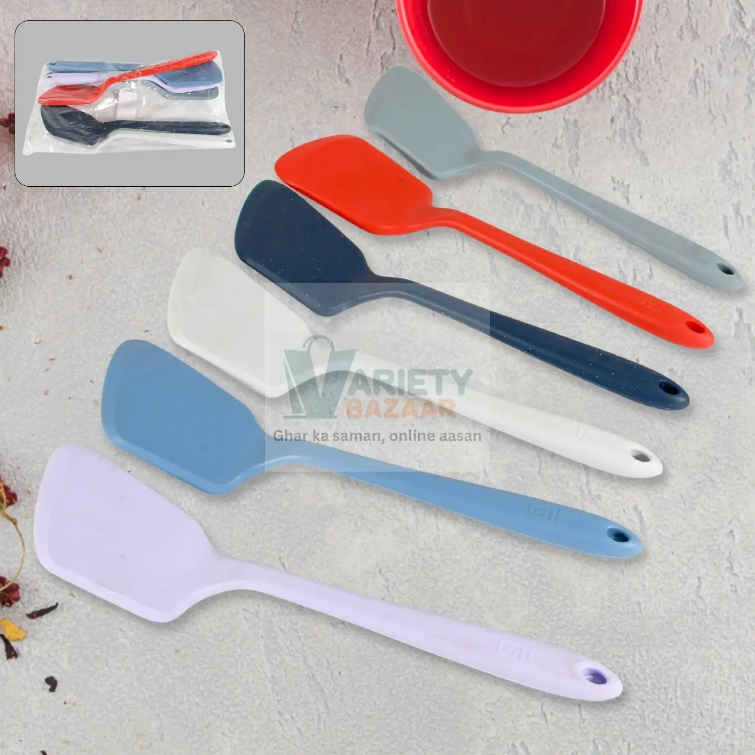 Multipurpose Silicone Spoon, Silicone Basting Spoon Non-Stick Kitchen Utensils Household Gadgets Heat-Resistant Non Stick Spoons Kitchen Cookware Items For Cooking and Baking (6 Pcs Set) travel sahayak
