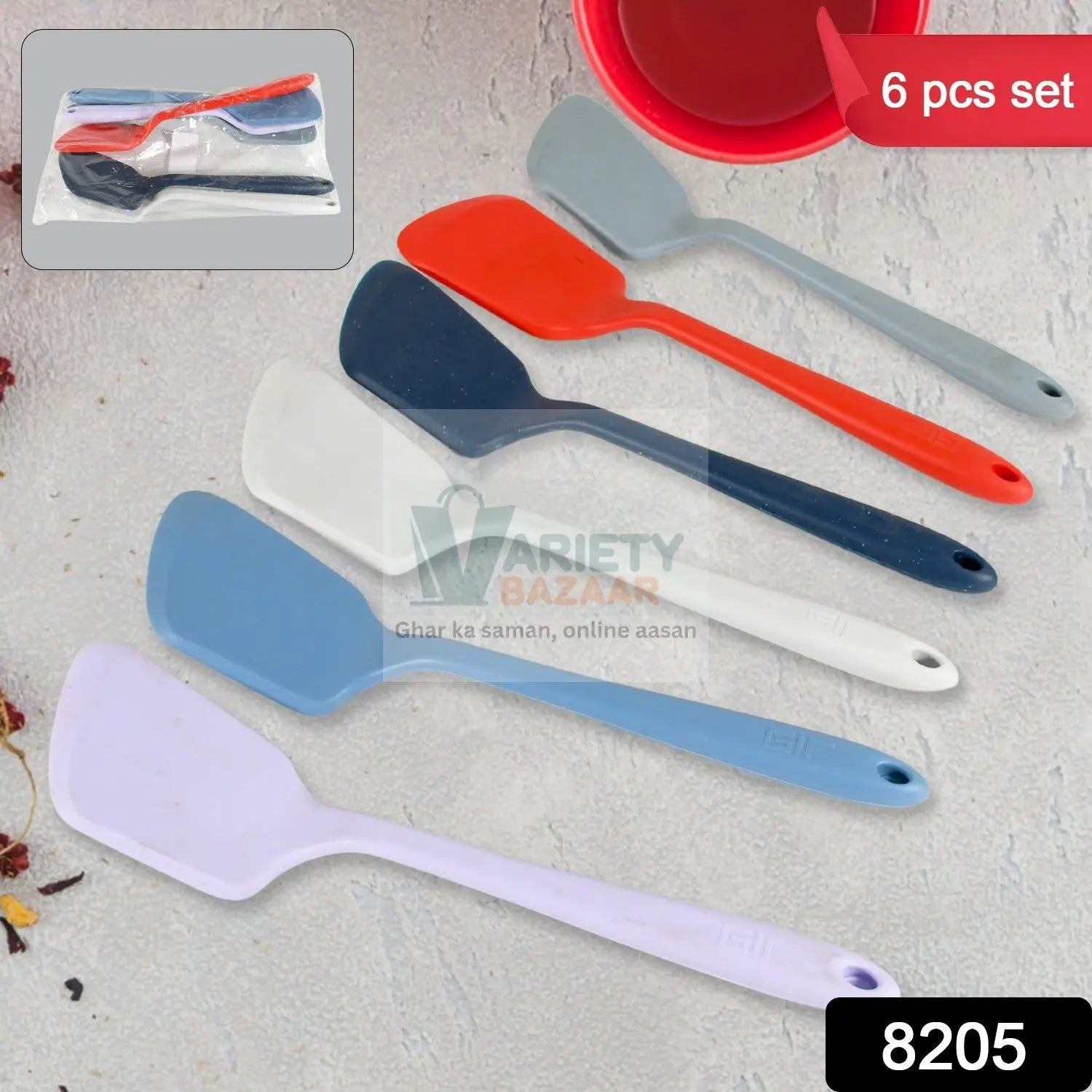Multipurpose Silicone Spoon, Silicone Basting Spoon Non-Stick Kitchen Utensils Household Gadgets Heat-Resistant Non Stick Spoons Kitchen Cookware Items For Cooking and Baking (6 Pcs Set) travel sahayak