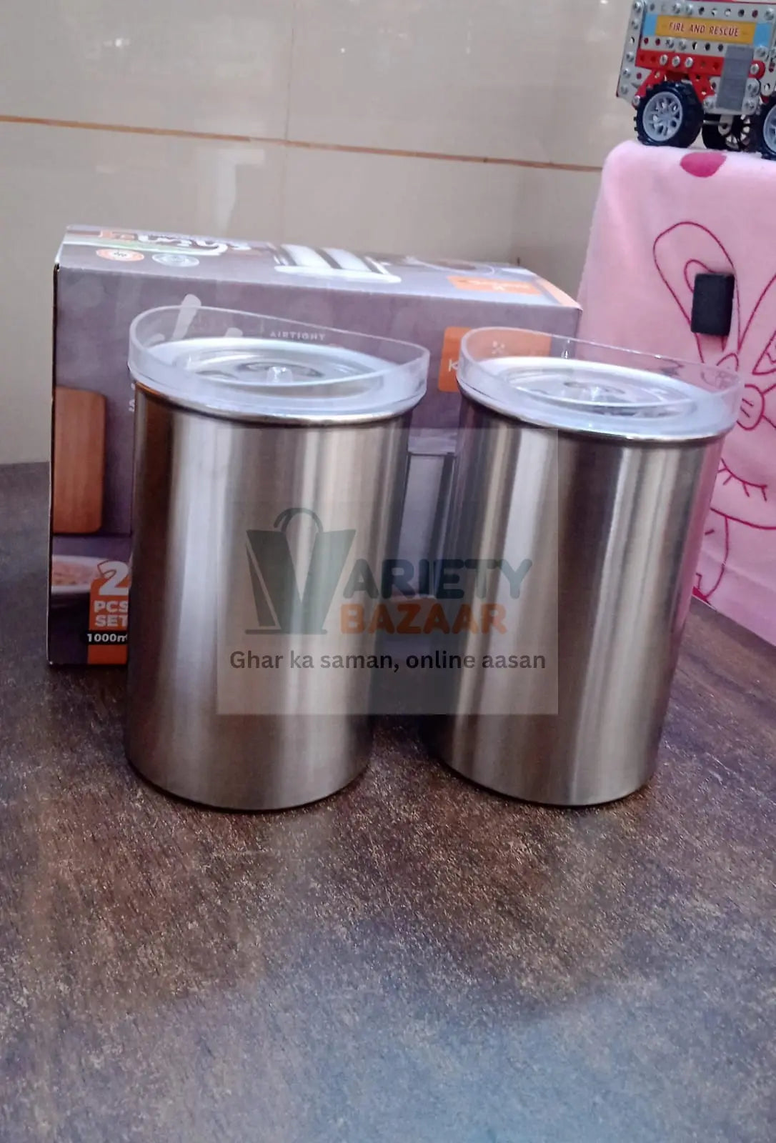 Multipurpose Stainless Steel Airtight Containers with See Through Lid (2 Pc Set / 1000 ML) Variety Bazaar