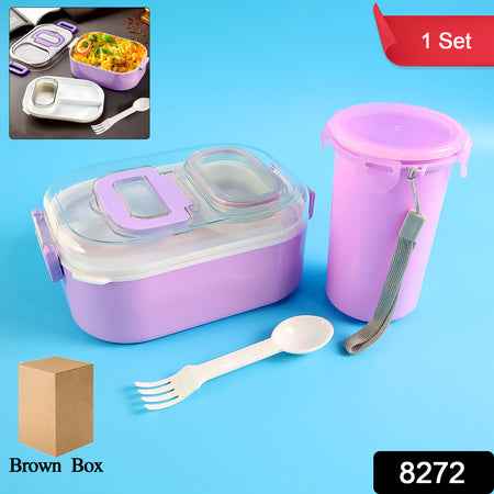 Multi-functional 1 Set Leakproof Lunch Box With Cutlery  Tumbler