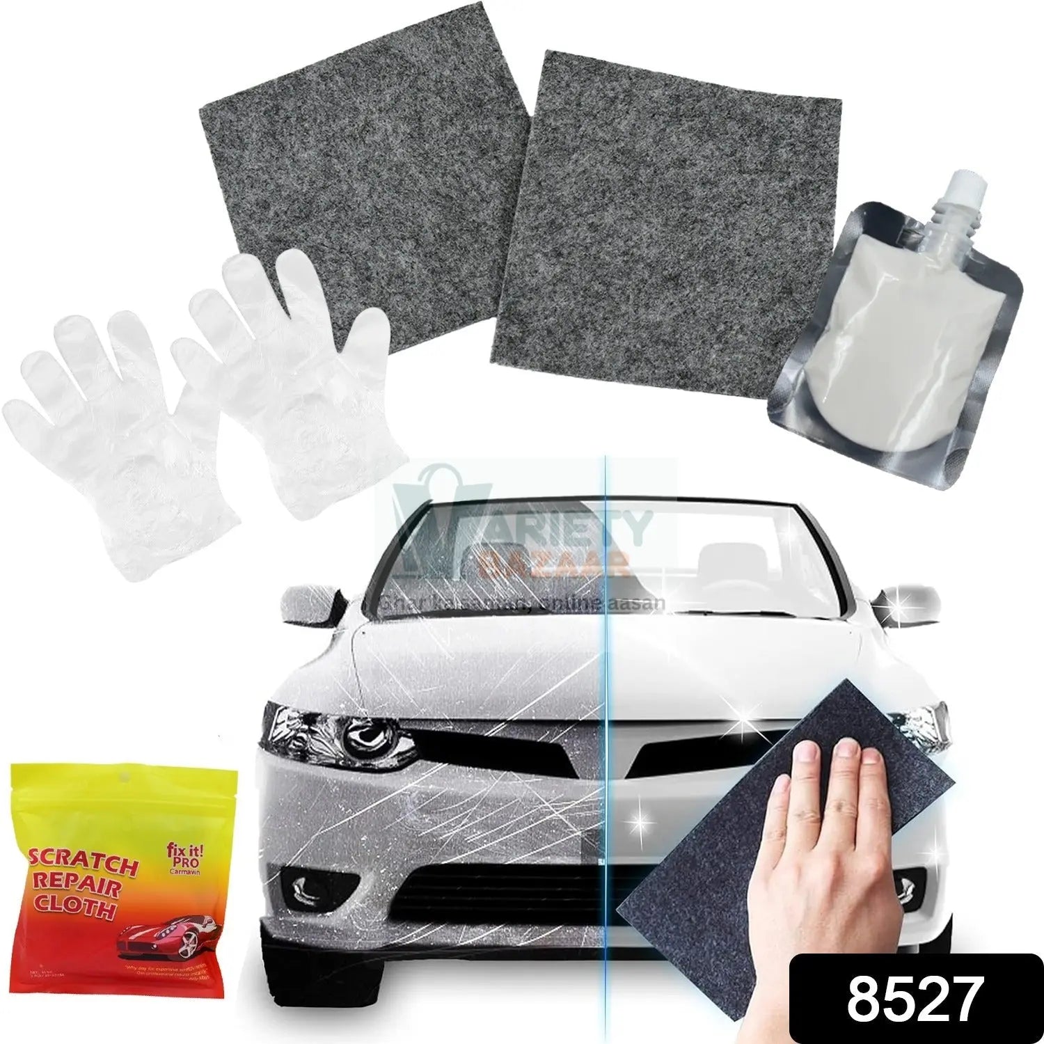 Nano Magic Car Scratch Remover Cloth, Multipurpose Scratch Repair Cloth, Cloth for Car Paint Scratch Repair, Easy to Repair Slight Scratches on the Surface Polishing Repeatable Use for All Kinds of Car (45 ML Repair Solution, 2 Gloves, 2 nano Cloth) Variety Bazaar