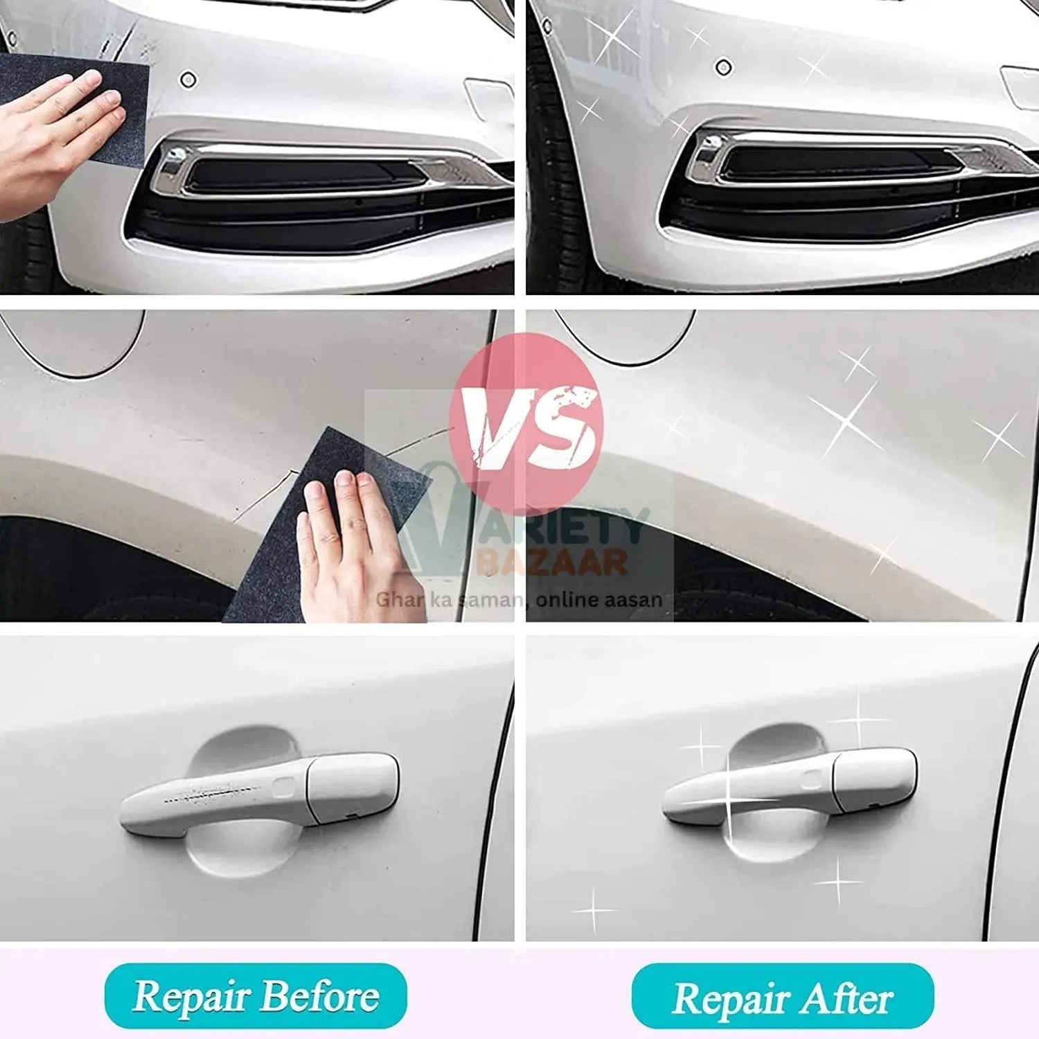 Nano Magic Car Scratch Remover Cloth, Multipurpose Scratch Repair Cloth, Cloth for Car Paint Scratch Repair, Easy to Repair Slight Scratches on the Surface Polishing Repeatable Use for All Kinds of Car (45 ML Repair Solution, 2 Gloves, 2 nano Cloth) Variety Bazaar