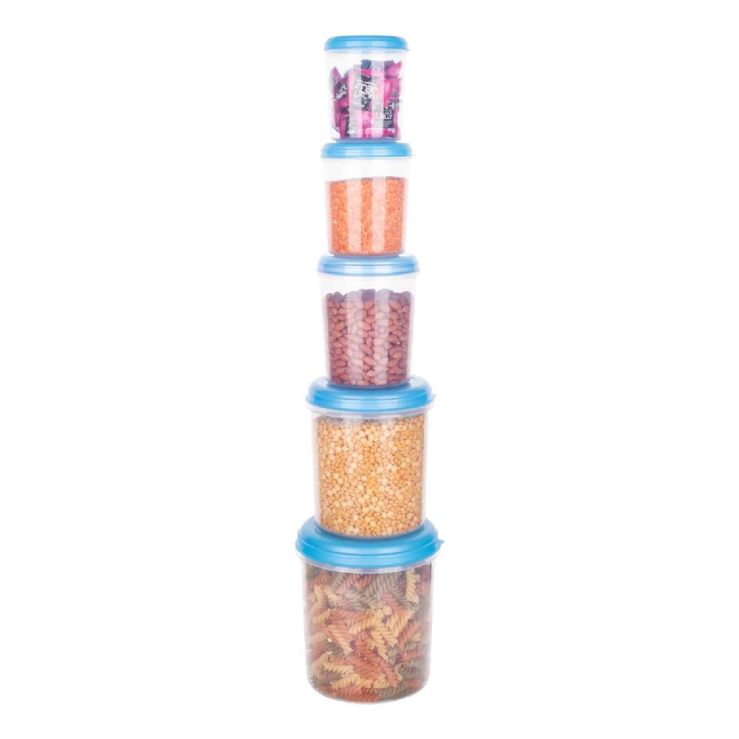 2446 Plastic Transparent Container Air Tight Dabba Set (3000ml 2000ml 1000ml 750ml 500ml)