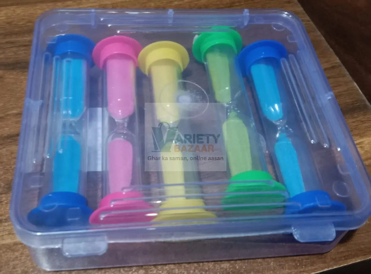 Plastic Hourglass Sand Timer Set – 3-Min Sand Clock for Kitchen, Office, School & Kids (5 Pc) Variety Bazaar