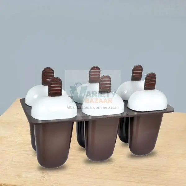 Plastic Ice Candy Maker Kulfi Maker Moulds Set with 6 Cups (Multicolour) Variety Bazaar