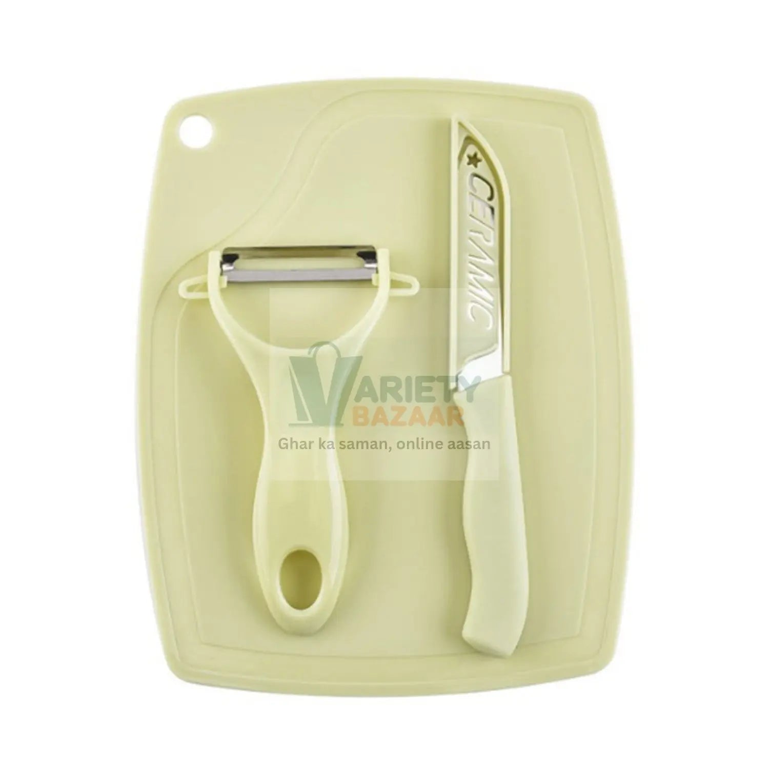 Plastic Kitchen Peeler - Green & Classic Stainless Steel 3-Piece Knife Set Combo Variety Bazaar