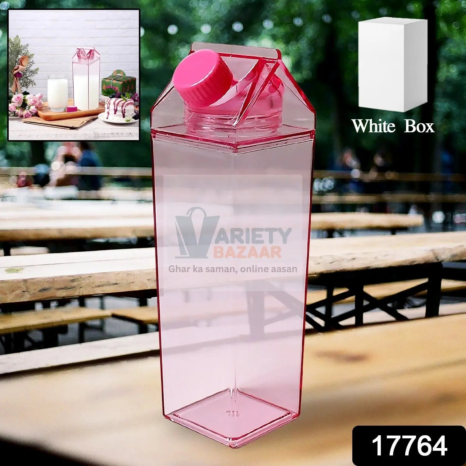 Plastic Milk Carton Colorful Clear Water Bottle, 17 Oz Portable Milk Box Leakproof Square Juice Bottle for Outdoor Sports Travel Camping Variety Bazaar