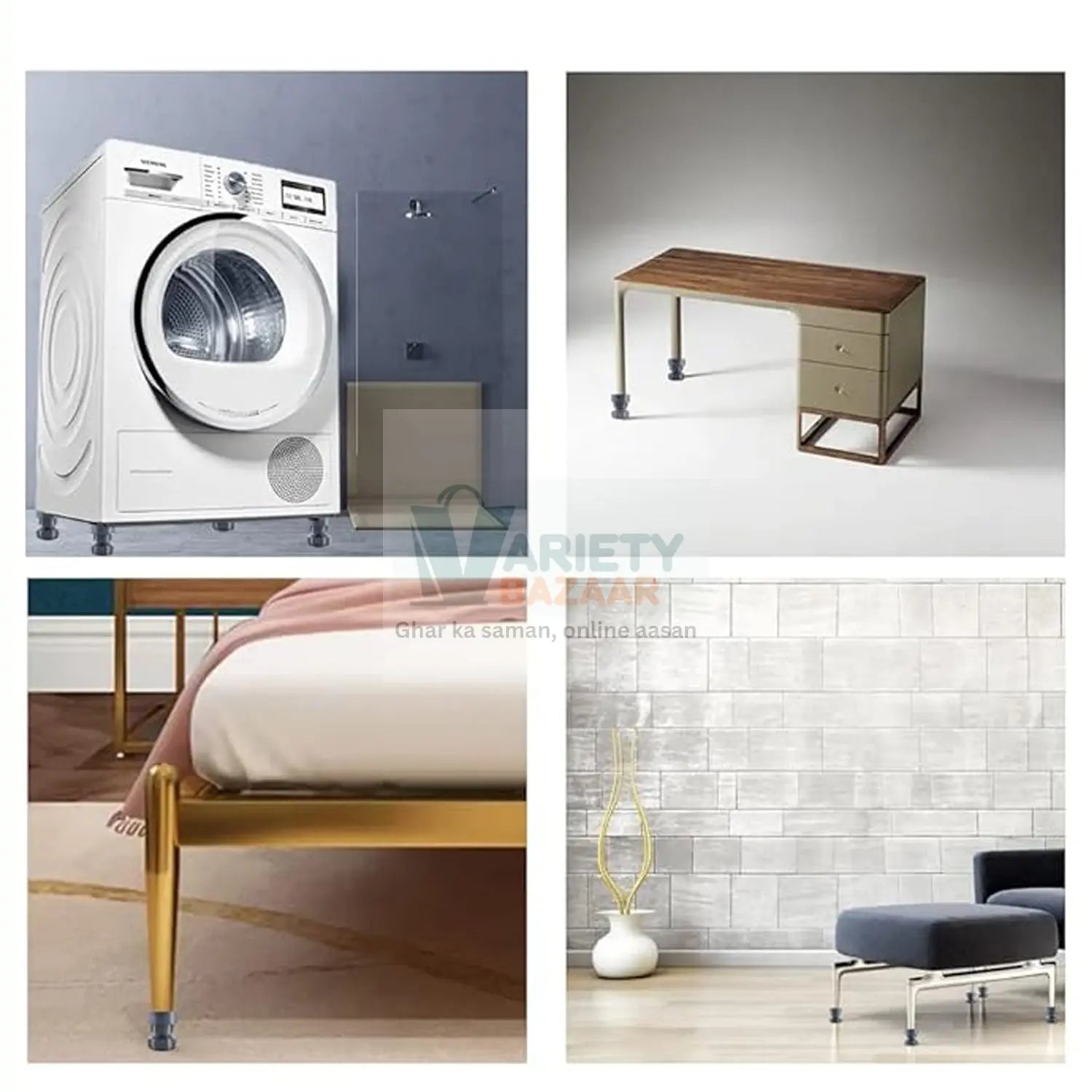 Plastic Washing Machine Vibration Feet , Adjustable Highly Non-Slip Support Anti Vibration Walk  Shock Absorber Noise Cancelling Furniture Lifting Base (4 Pcs Set) Variety Bazaar