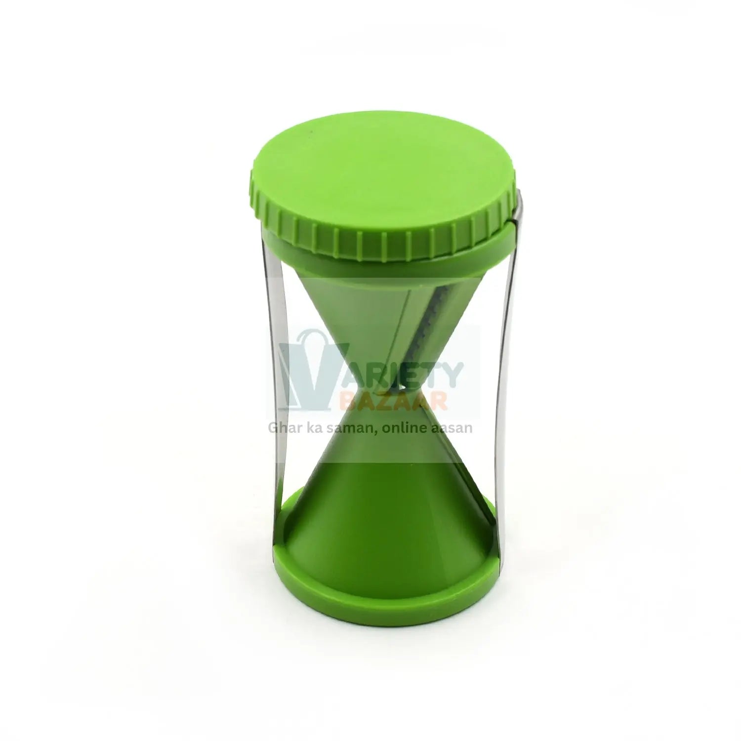 Handheld spiralizer with stainless steel, ideal for making vegetable and fruit spirals.