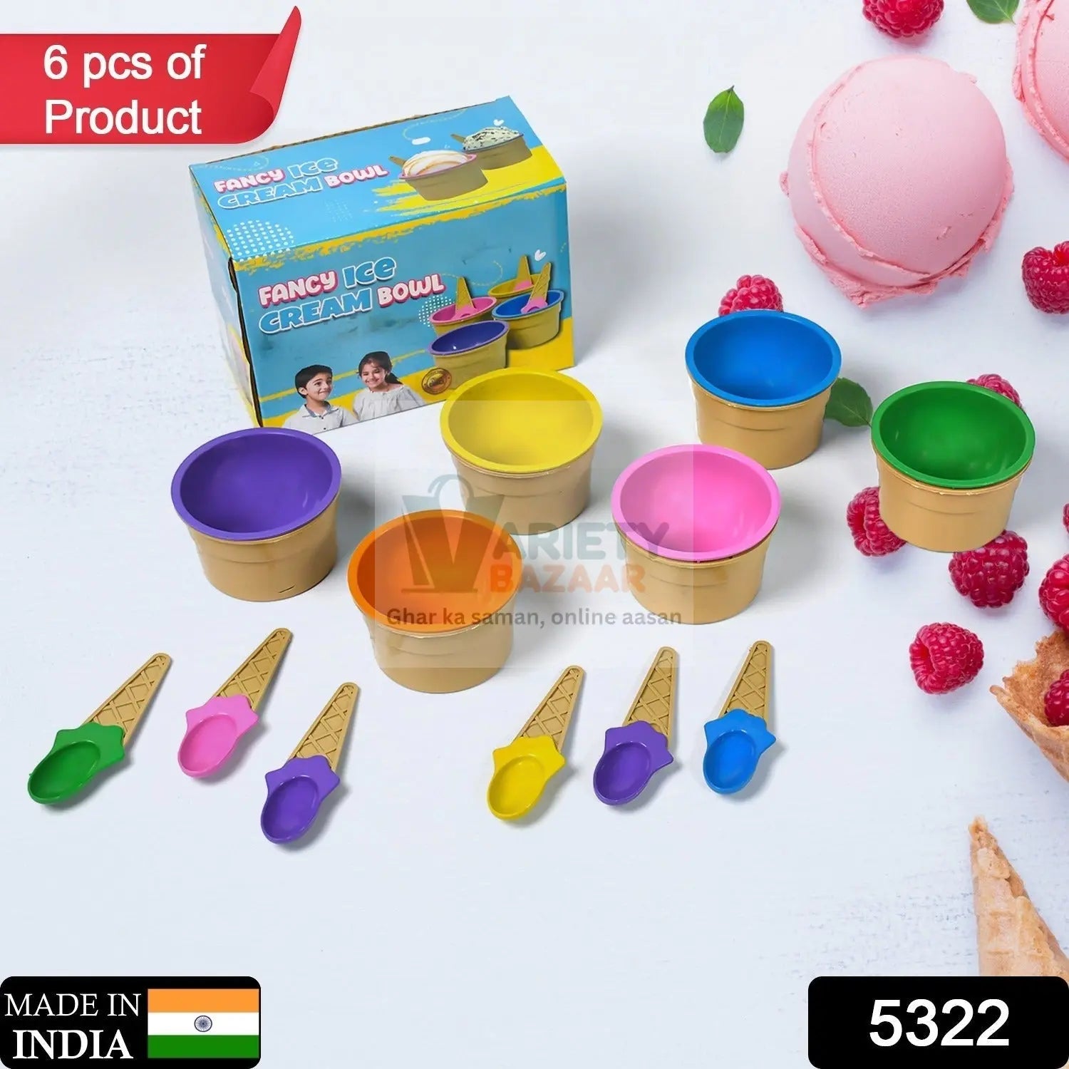 Premium Ice Cream Waffle Spoon Bowl Set (6-Piece , Color Box) Variety Bazaar
