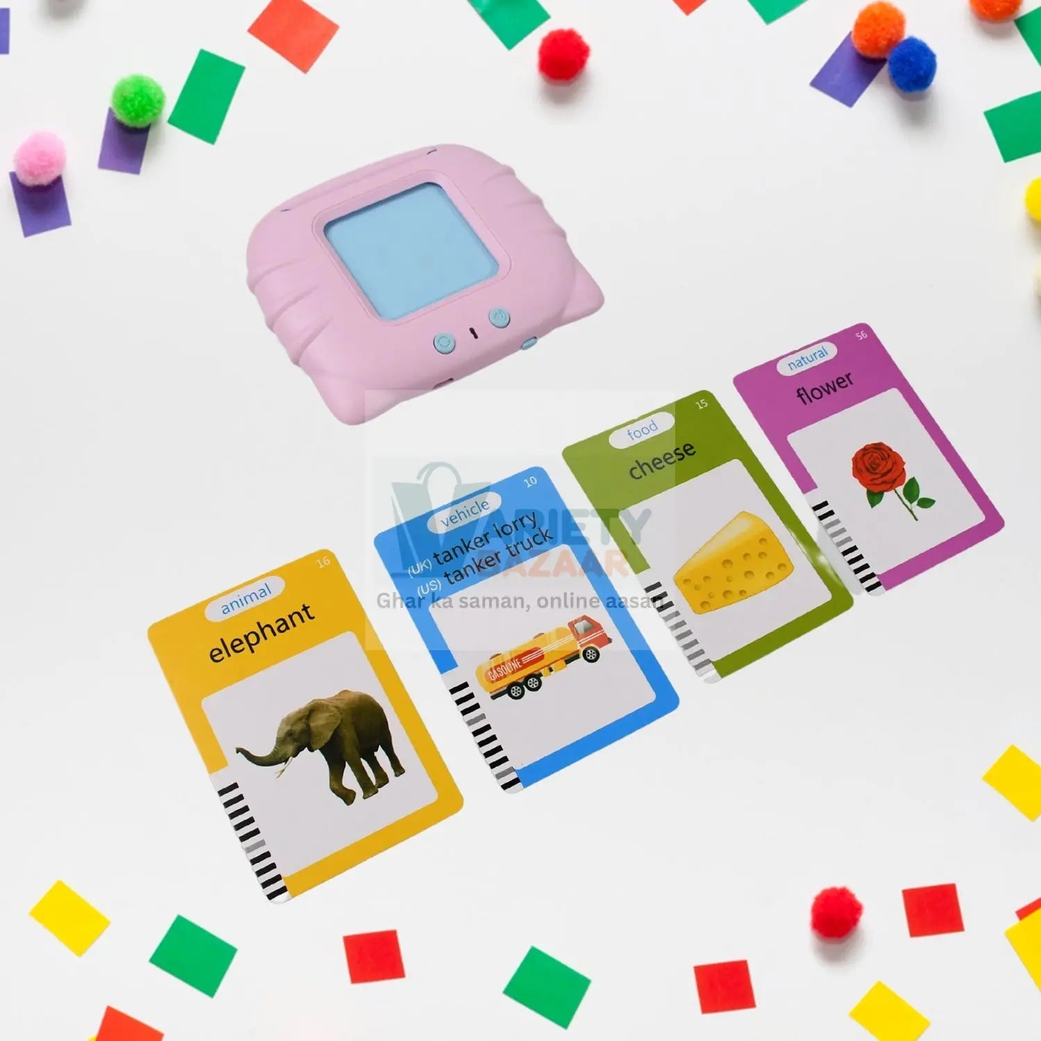 Preschool Learning Toys Flash Cards for Small Kids Educational Toys English Words Learning Machine for Kids with 224 Words, Birthday Gift for Kids Intelligent Electric Kids Language Card (1 Set) Variety Bazaar