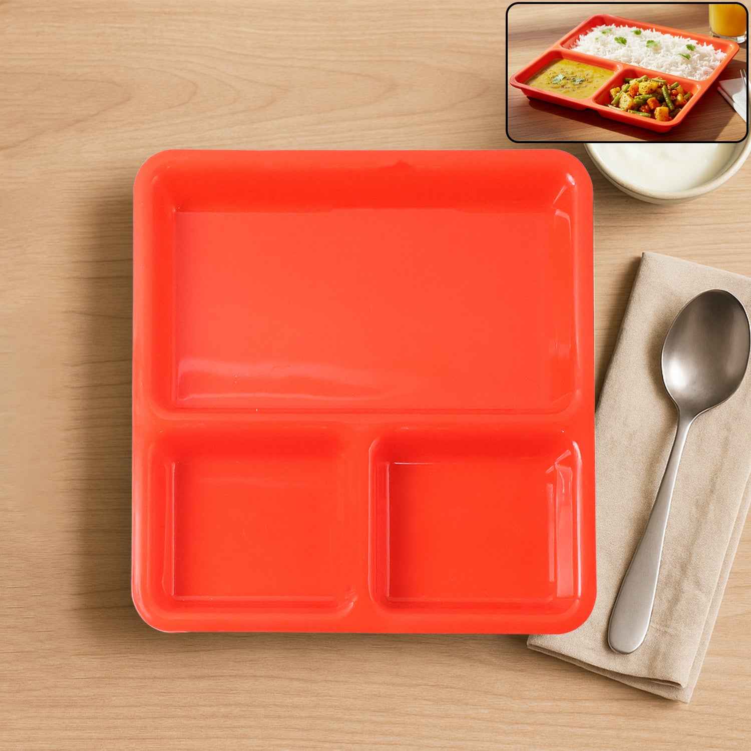 Plastic 3-compartment Rectangular Meal Serving Tray  Plates (1 Pc)