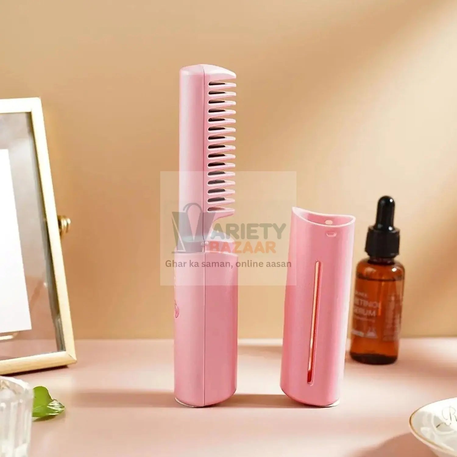 Rechargeable Mini Hair Straightener, Travel Portable USB Charging Cordless Hair Straightener Bursh, Three Temperature Adjustments Flat Iron Comb (1 Pc) Variety Bazaar