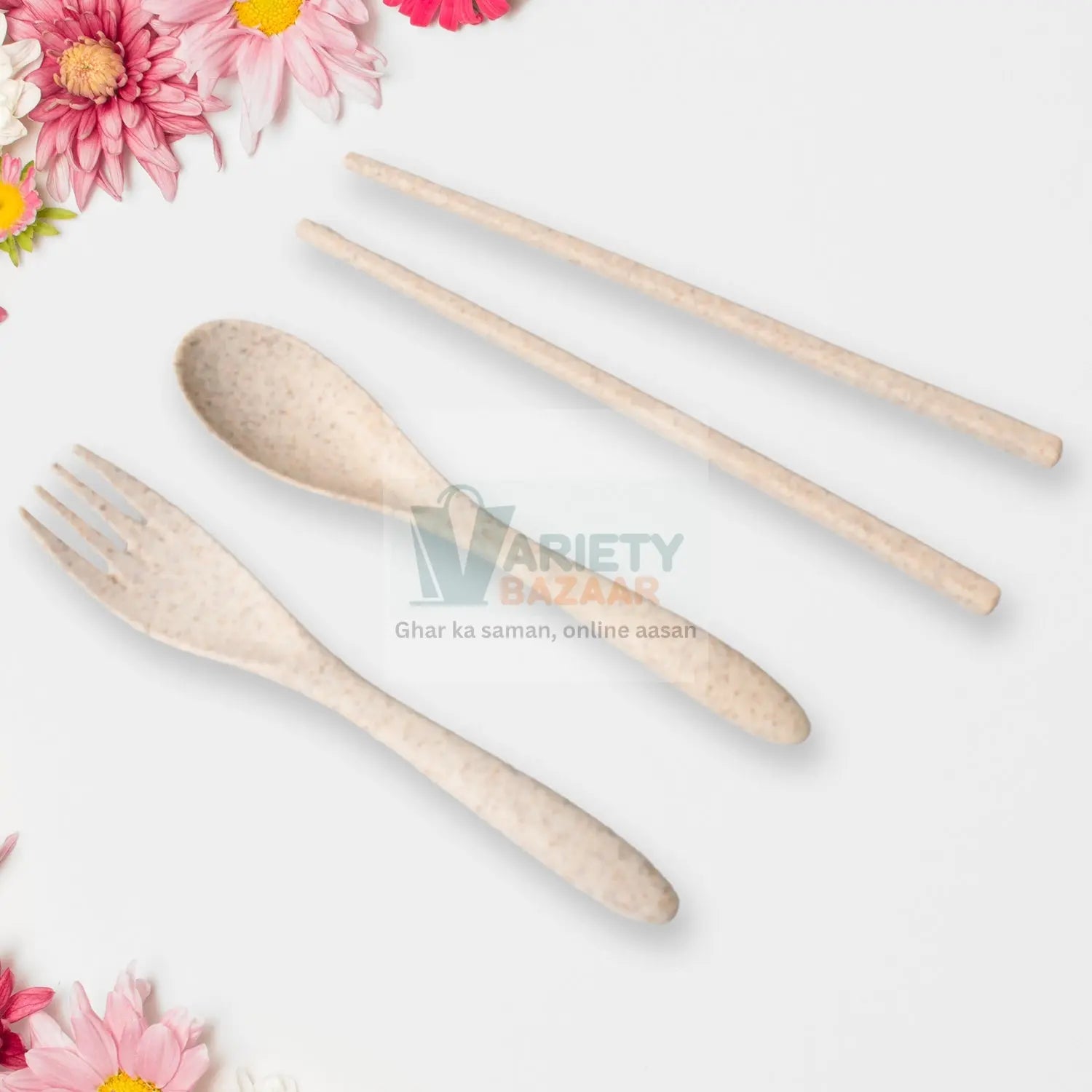 Rice Bowl Noodle Set – 6 Pcs with Lid, Handle & Cutlery Variety Bazaar