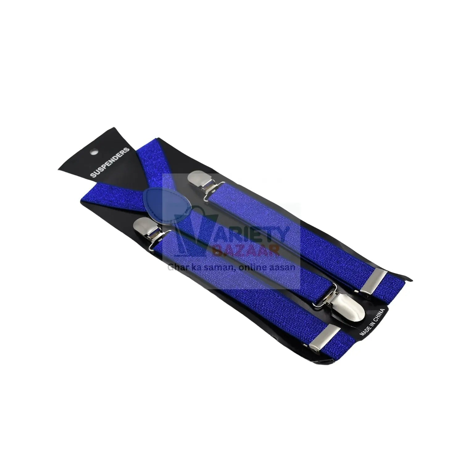 Royal blue suspenders for casual and formal wear.