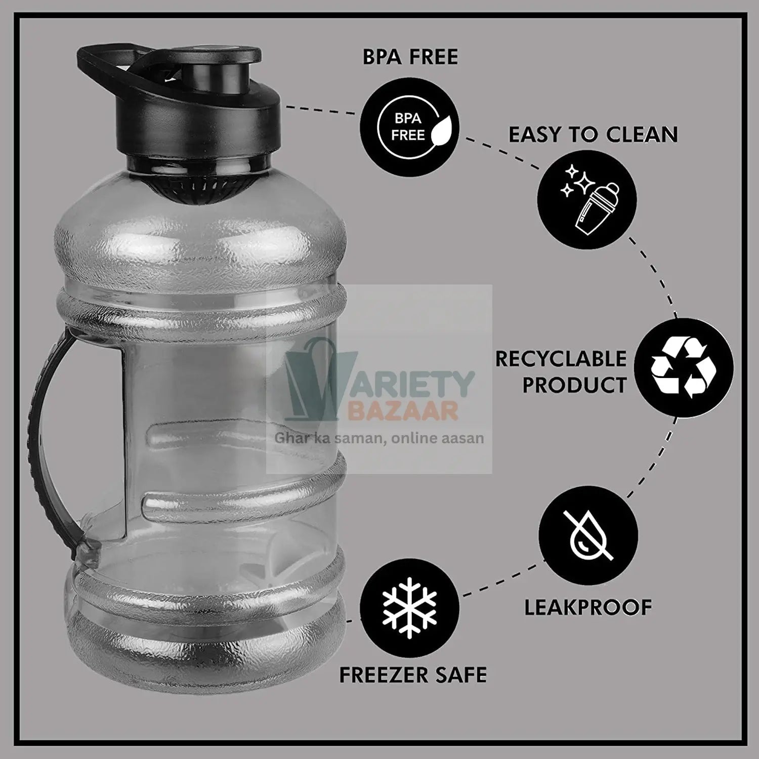 Large gym water bottle with built-in mixer