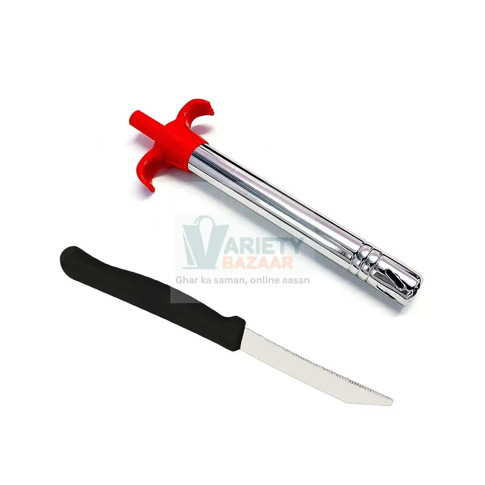 Stainless Steel Electronic Gas Lighter and Knife (2 in 1) Variety Bazaar