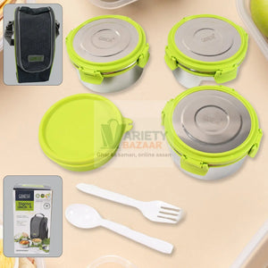 Stainless Steel Tiffin Lunch Box Container / Dabba with 4 Side Clip Lock Lid for Office & School Use/ Food Grade / Air Tight / Easy to Carry / Leak Proof Variety Bazaar