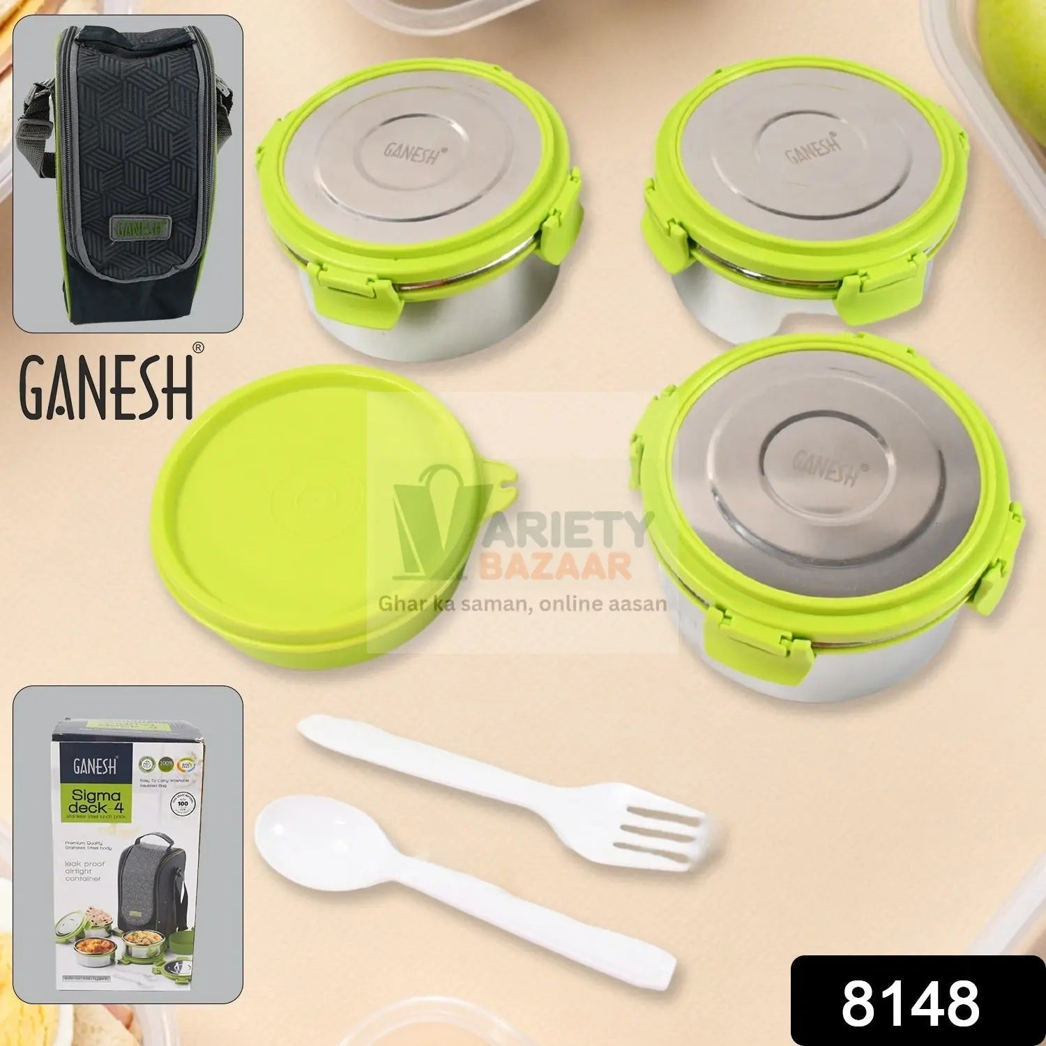 Stainless Steel Tiffin Lunch Box Container / Dabba with 4 Side Clip Lock Lid for Office & School Use/ Food Grade / Air Tight / Easy to Carry / Leak Proof Variety Bazaar