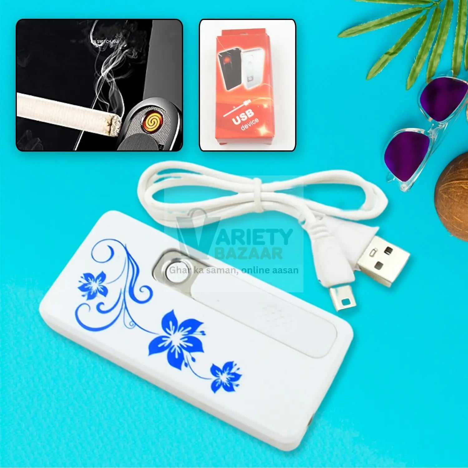 Stylish Electric USB Lighter for Men & Women, Regular Cigarettes Portable USB Rechargeable Flameless, Coil Slim Cigarette Lighter with Charging Cable, Windproof E lighter, Lighter for Smoking (1 Pc ) Variety Bazaar