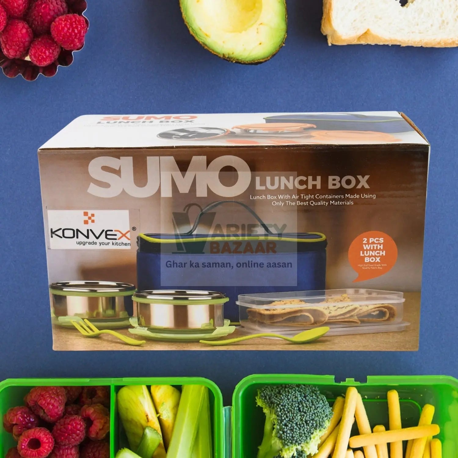 Sumo Lunch Box, with Lunch Bag, Plastic Lunch Box & Plastic Spoon, Fork (2 Pc Set / With Lunch Box) Variety Bazaar