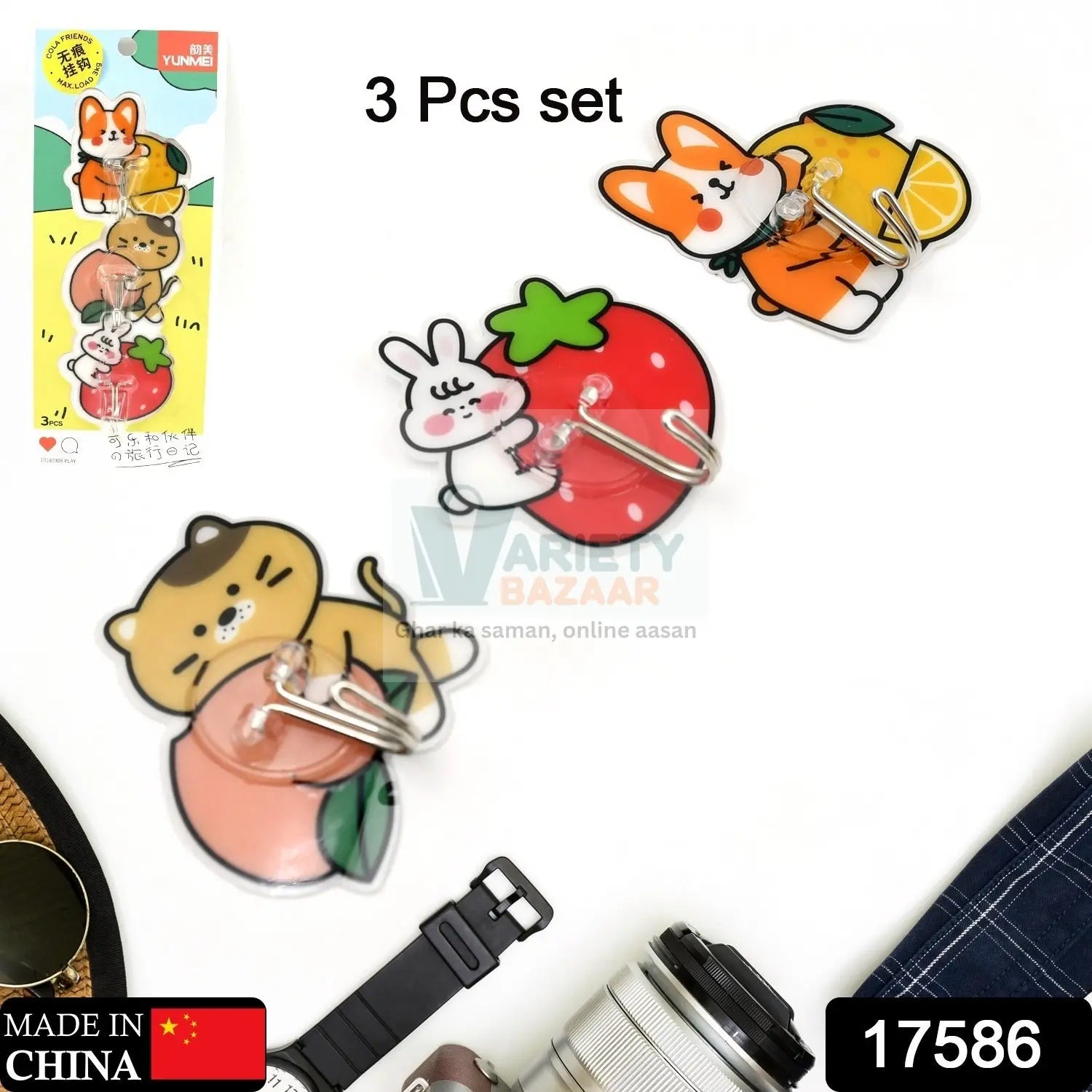 TRANSPARENT CARTOON WALL HOOK, STRONG WALL HOOK, ADHESIVE HOOK, WALL HOOKS HIGH QUALITY PREMIUM HOOK FOR HOME, OFFICE, & MULTIUSE HOOK (3 PCS SET) Travel Sahayak