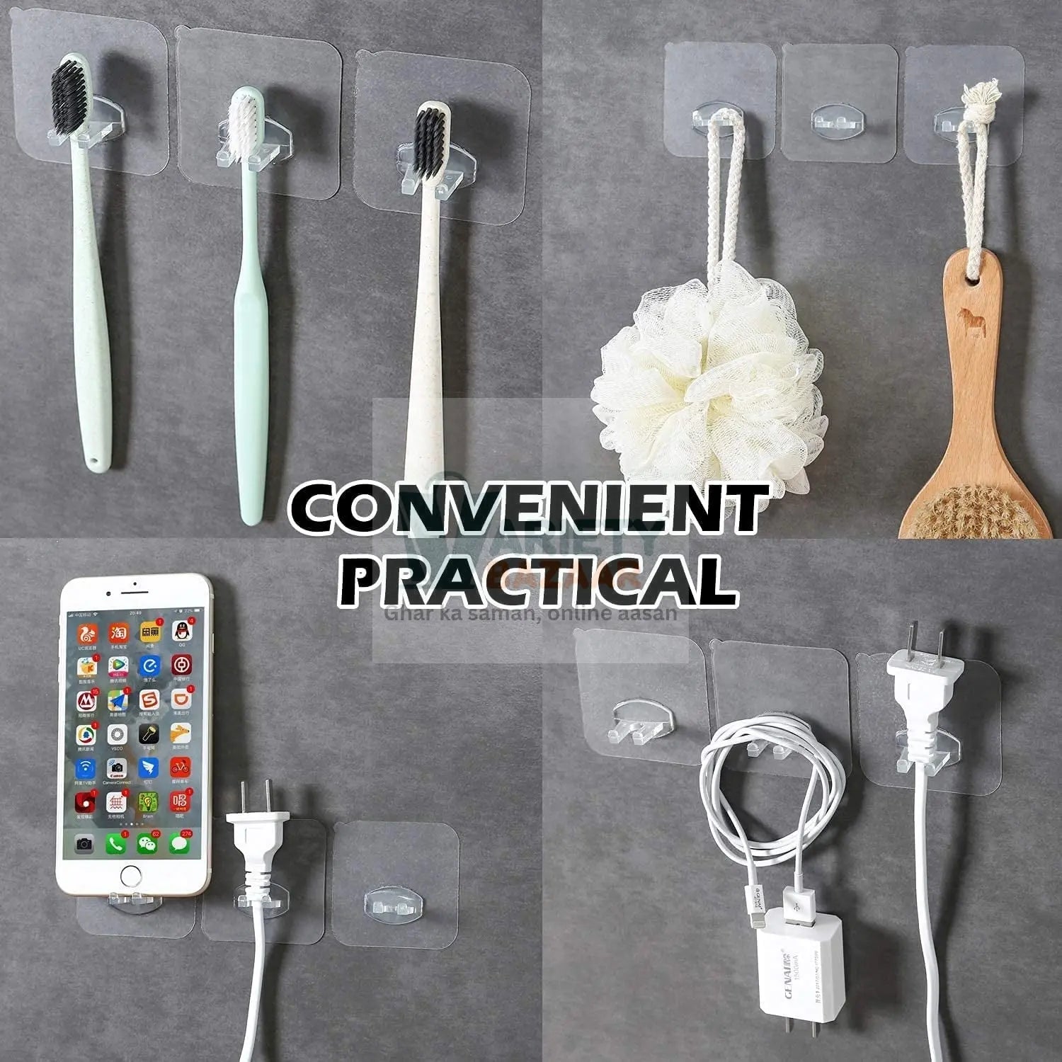 Transparent Self-Adhesive Wall Hook – Drill-Free, Waterproof & Oil-Proof for Toothbrush, Socket (1 Pc) Variety Bazaar