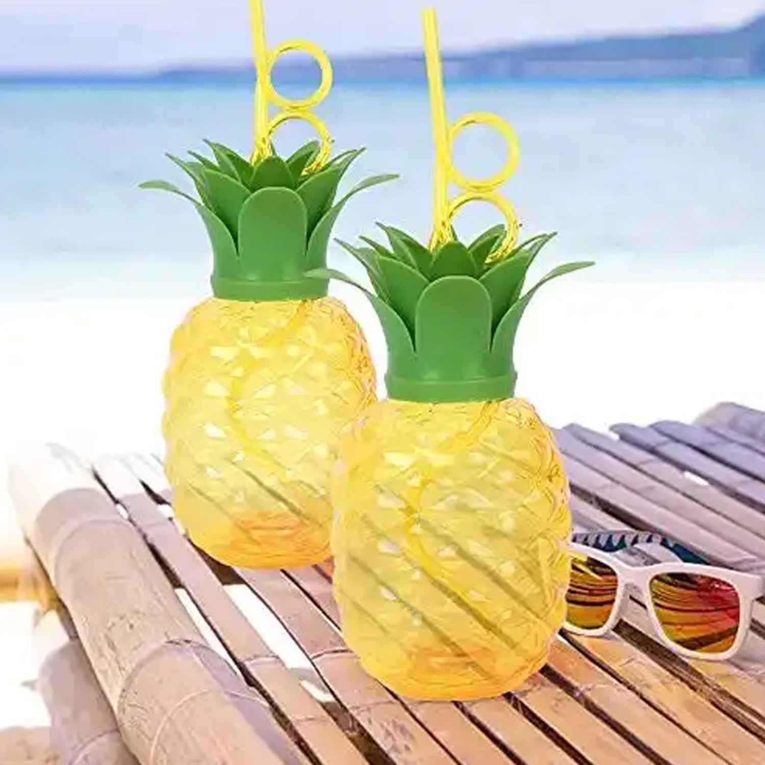 8447 Plastic Pineapple Cups With Straw Pineapple Party Favors Summer Hawaiian And Beach Party Decorations For Kids Adults With Brown Box(1 Pc)