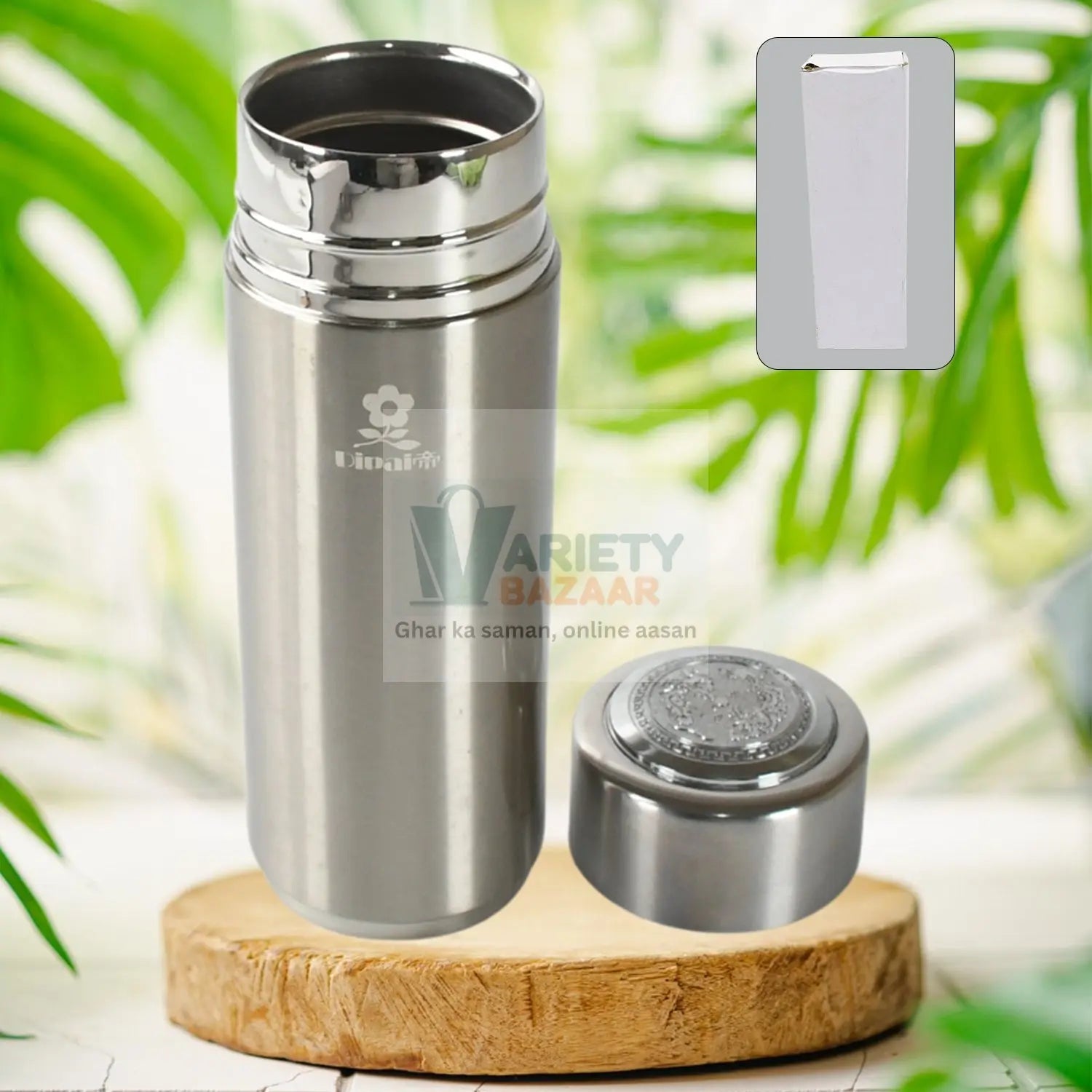 Stainless steel vacuum insulation cup for hot and cold drinks.