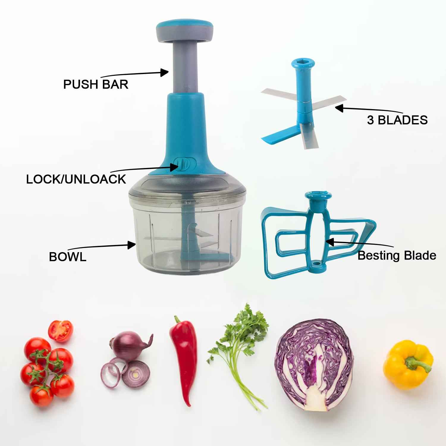 Supermom Premium Manual Push Chopper And Vegetable Cutter (750ml  1 Pc)