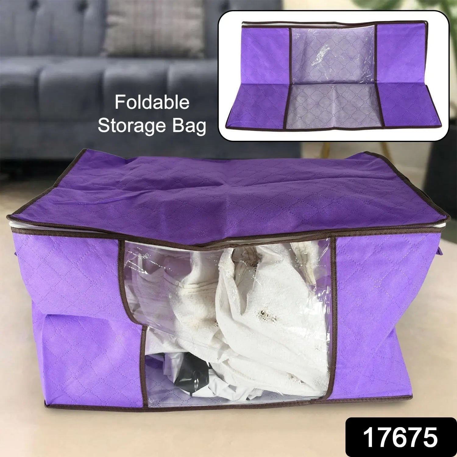 17675 Clothing storage bag with zipper, non-woven storage bag for storing the clothes and sarees. - varietybazaar.co.in