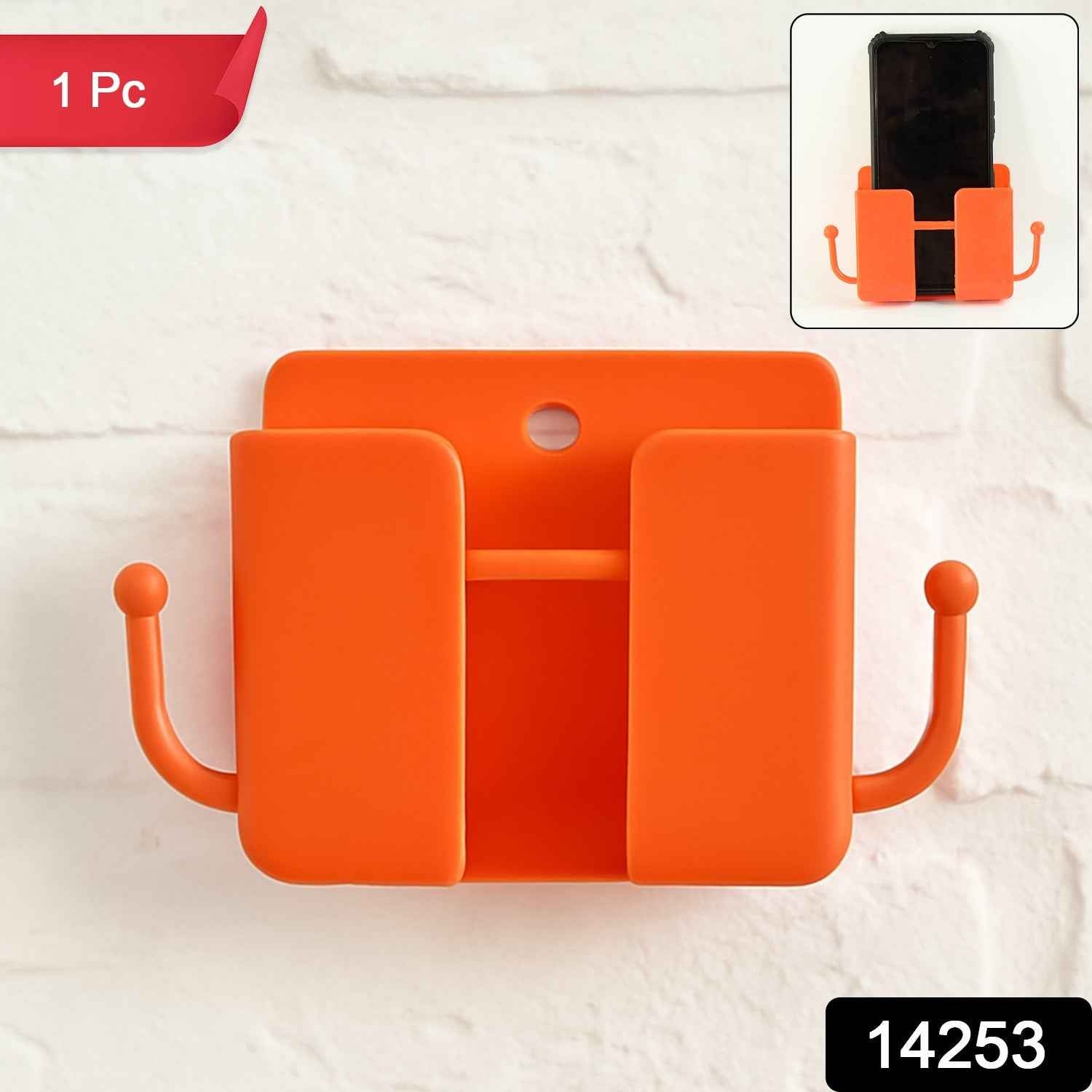 1 Pc Orange Wallmount Mobile Stand With Hook for and stuffs purposes.