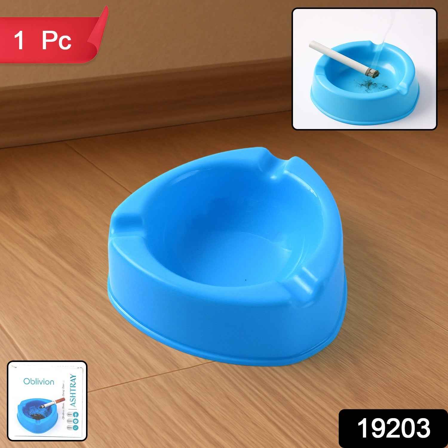 Oblivion Durable Plastic Ashtray with Wide Bowl and Triple Cigarette Holder Slots (1 Pc)