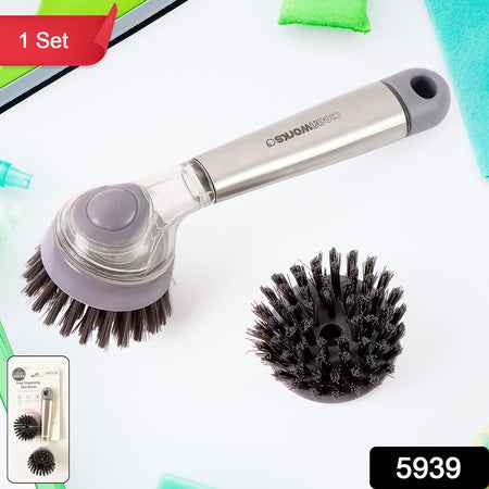 5939 Cleaning Brushes Set Scrub Brush Bathroom Brush Long Handle Liquid Dispenser Pot Washing Brush