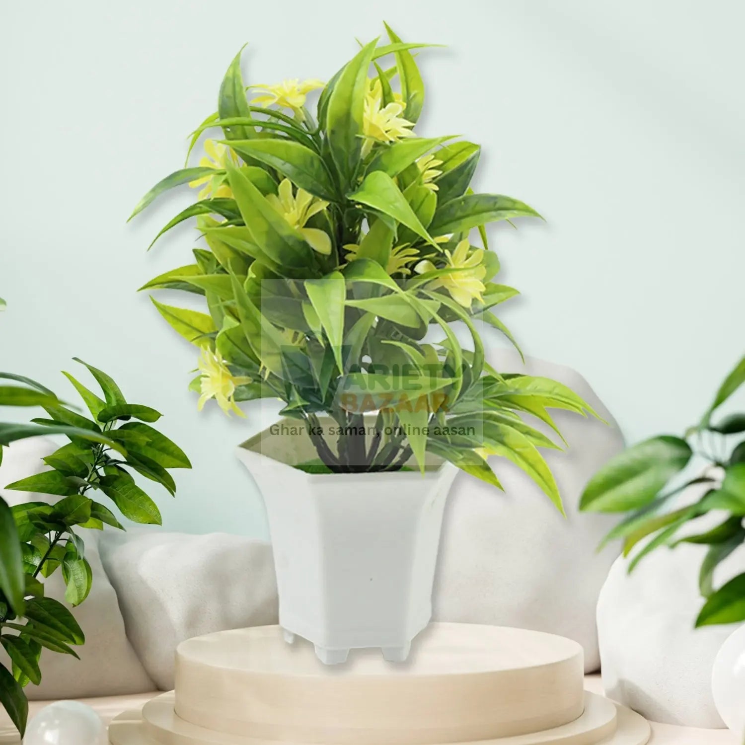 Wild Artificial Flower Plants with Cute Pot | Flower Plant for Home Office Decor | Tabletop and Desk Decoration | Artificial Flower for Balcony Indoor Decor, Plants for Living Room (1 Pc) Travel Sahayak