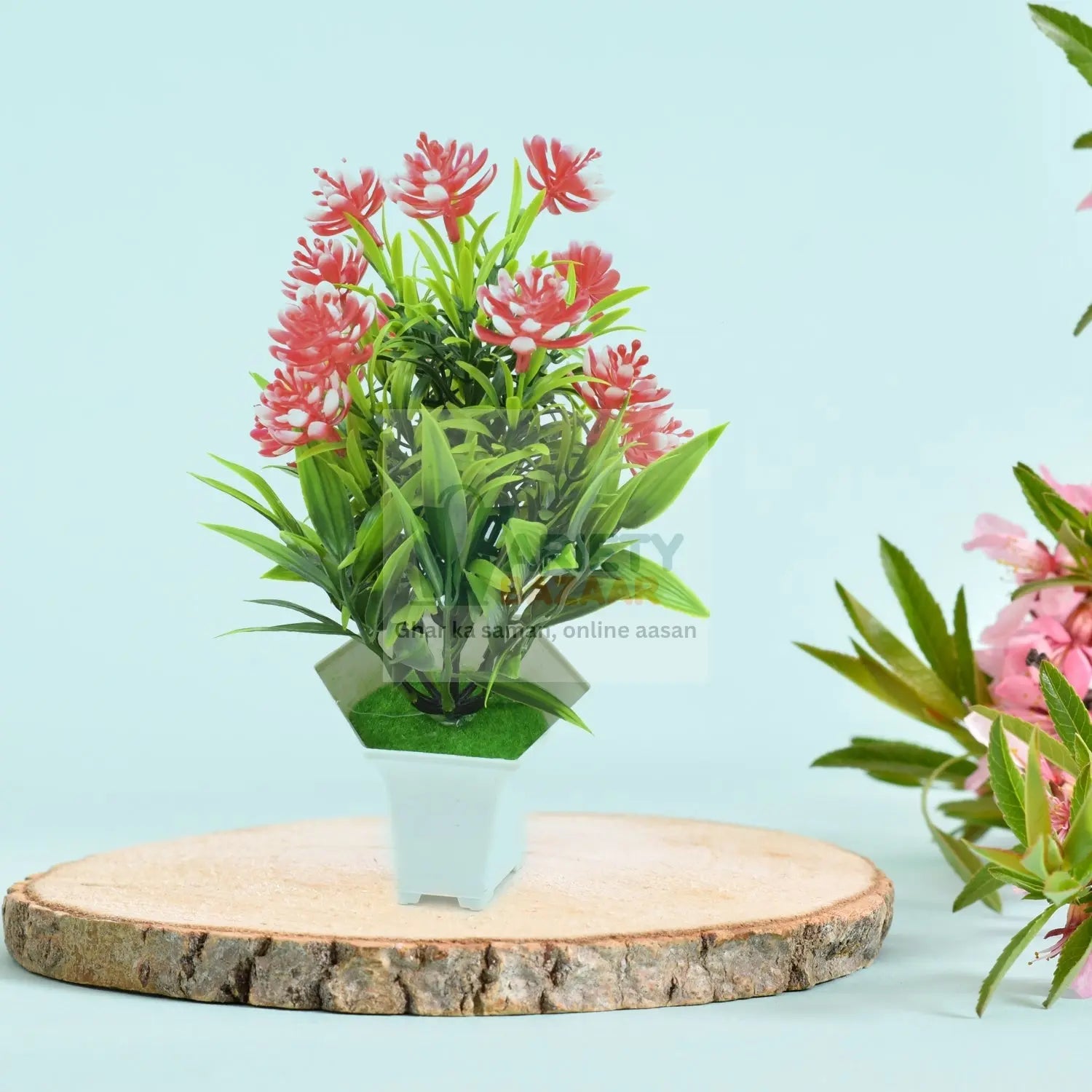 Wild Artificial Flower Plants with Cute Pot | Flower Plant for Home Office Decor | Tabletop and Desk Decoration | Artificial Flower for Balcony Indoor Decor, Plants for Living Room (1 Pc) Travel Sahayak