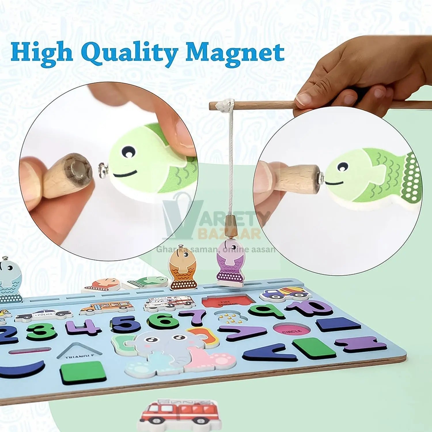 Wooden Number Puzzle Match Board and magnetic rod Variety Bazaar