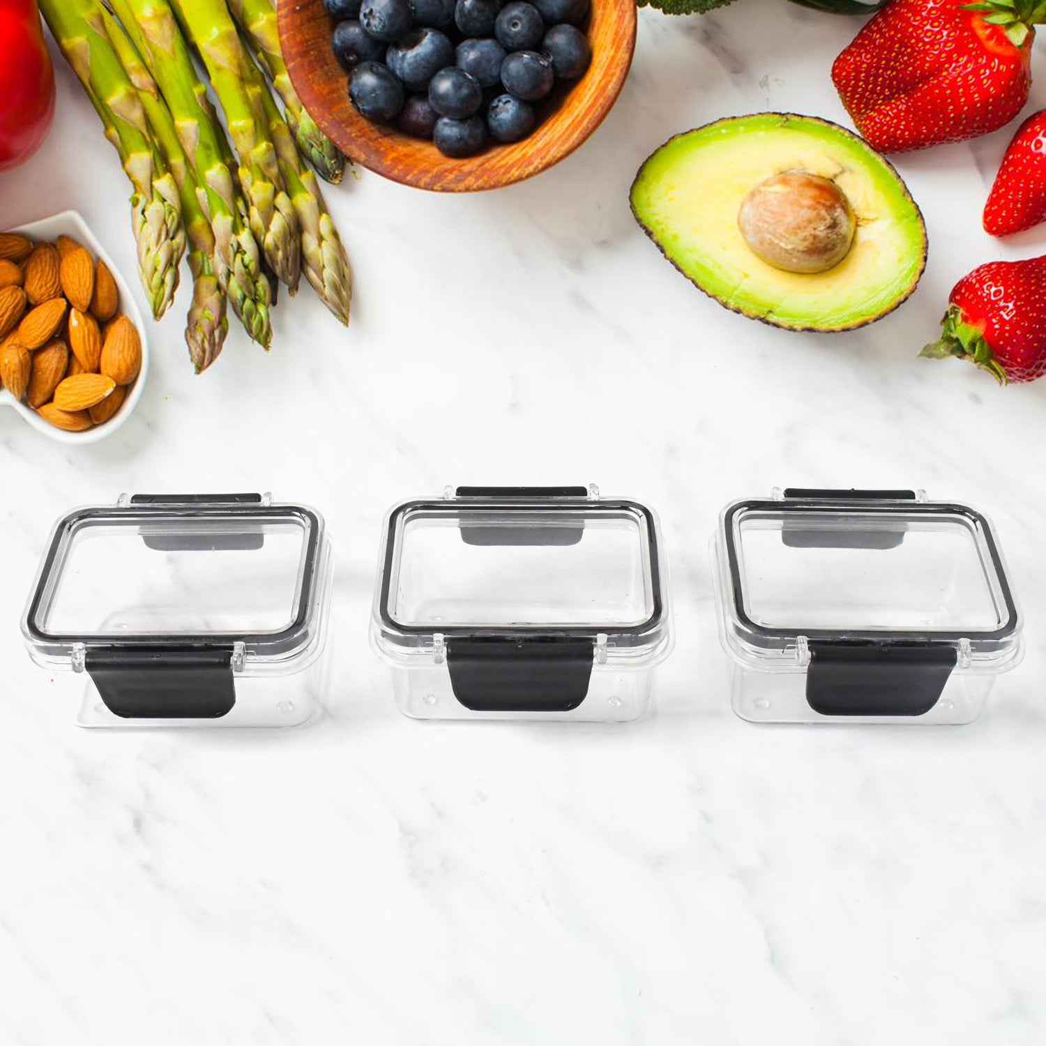 Kitchen Storage Container With Air Seal Lock Lid (3 Piece Set  250 Ml)