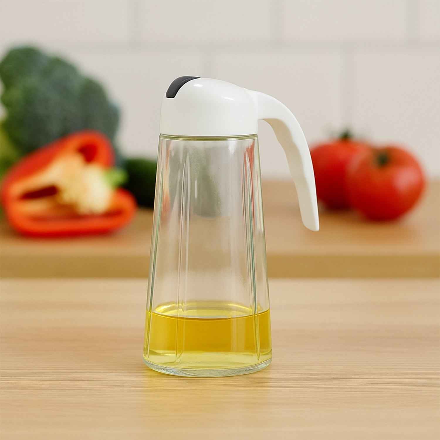 Kitchen Glass Oil Bottle Dispenser Automatic Opening Closing Home Bottles For Oil And Vinegar Honey Olive Oil Container (630ml)