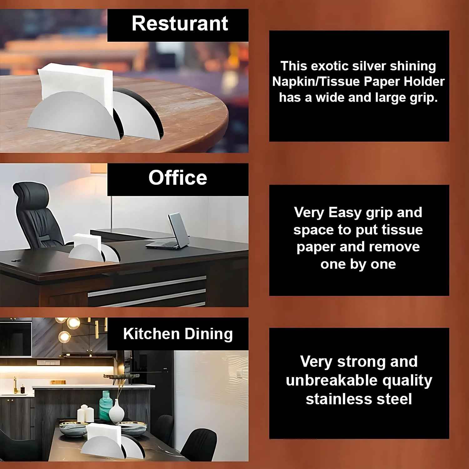 Stainless Steel Half-moon Shaped Tissue Paper Napkin Holder Stand (1 Pc)