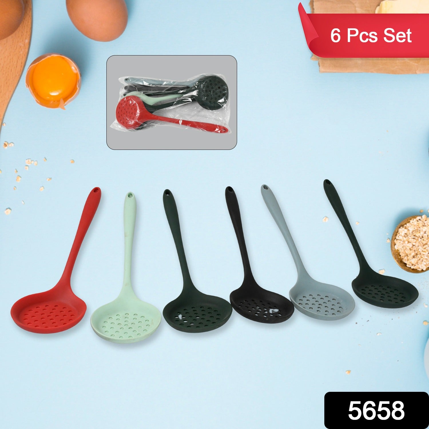 Multipurpose Silicone Spoon, Silicone Basting Spoon Non-Stick Kitchen Utensils Household Gadgets Heat-Resistant Non Stick Spoons Kitchen Cookware Items For Cooking and Baking (6 Pcs Set) Variety Bazaar