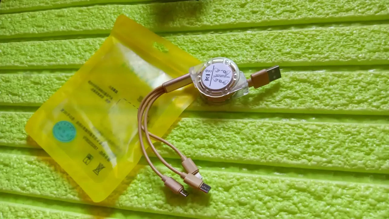 12835 Retractable Charger Charging Cable, Micro USB Cable, 3 in 1, Multi Charging Cable, Compatible with Phone / Type C / Micro Android USB and Other Mobile Devices (1 Pc) - varietybazaar.co.in