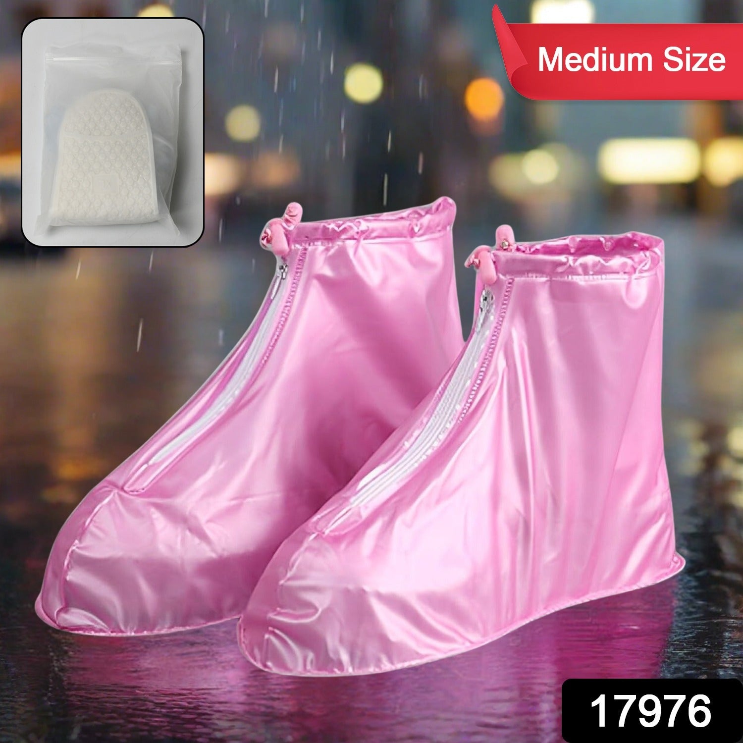 Plastic Shoes Cover Reusable Anti-Slip Boots Zippered Overshoes Covers Transparent Waterproof Snow Rain Boots for Kids / Adult Shoes, for Rainy Season (1 Pair / Pink) travel sahayak