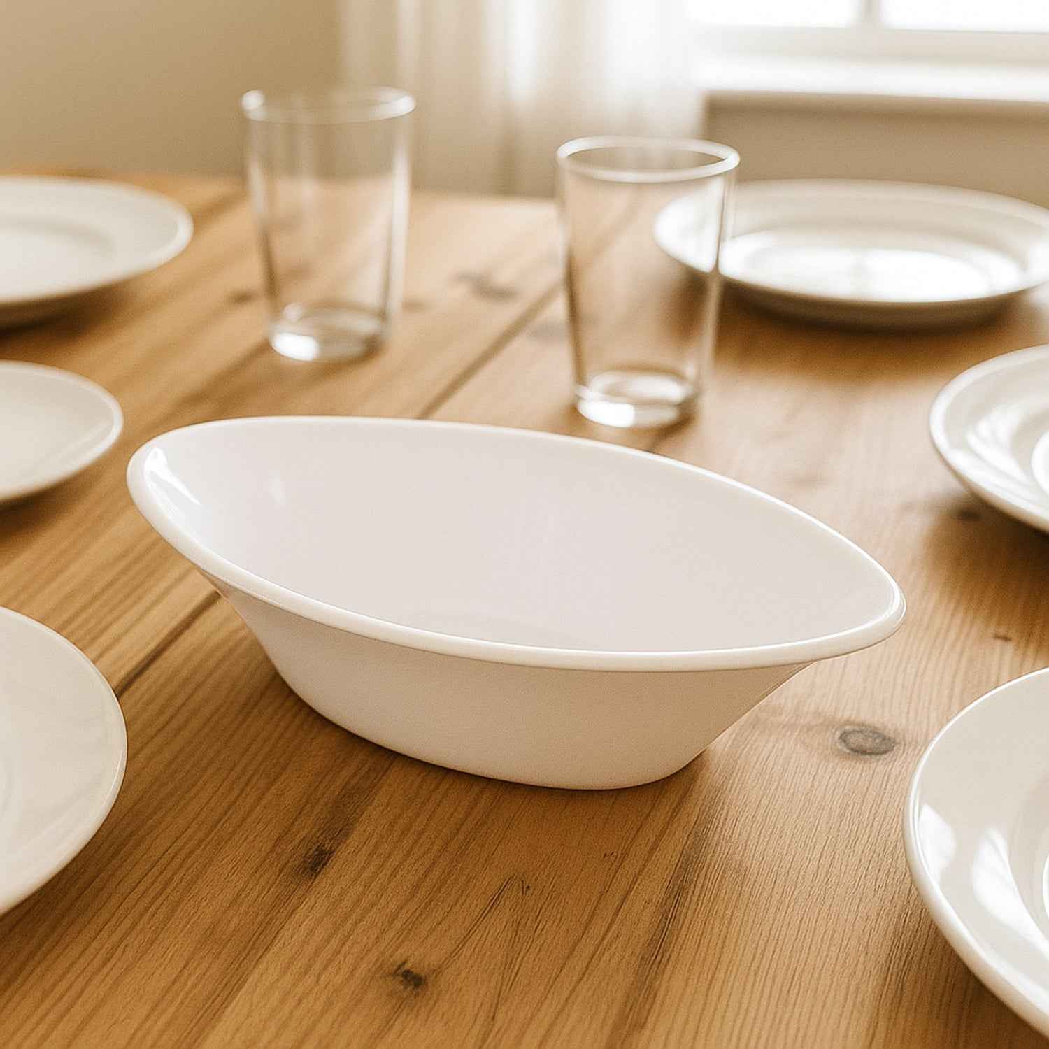 Plastic Marin Serving Bowl  Elegant Oval Deep Bowl (1 Pc  White)