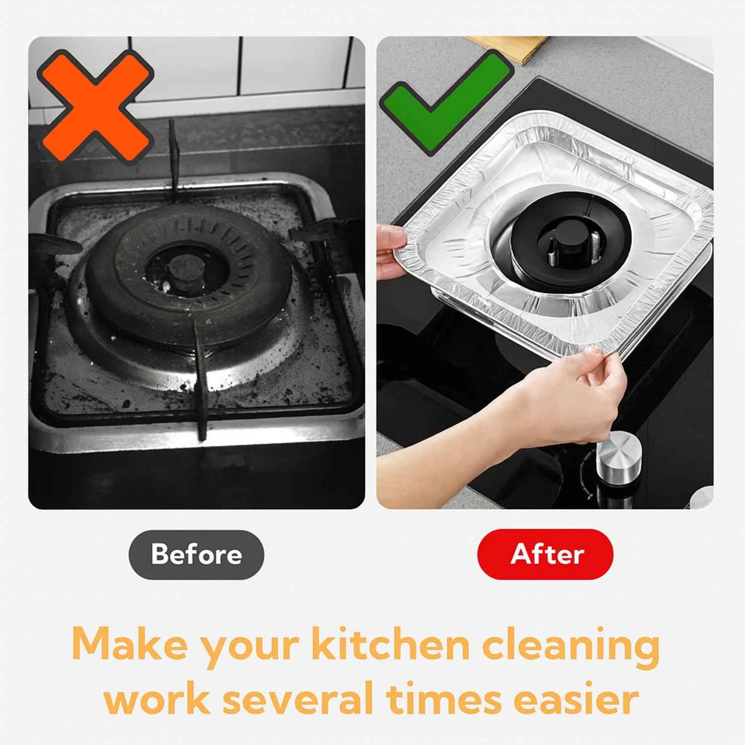 Aluminum Gas Stove Burner Protector Covers (10 Pc  23x23 Cm)